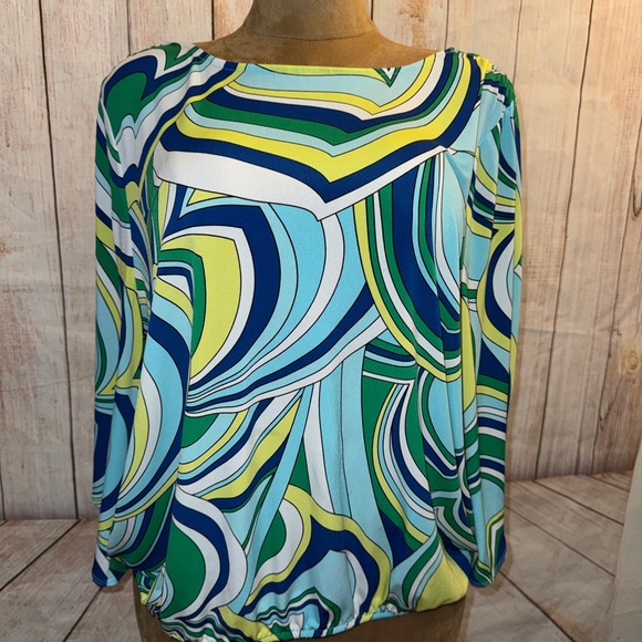 Chico's Tops - Chico's Multicolor Swirl Print Long Sleeve Blouse - cold shoulder bell sleeve XL